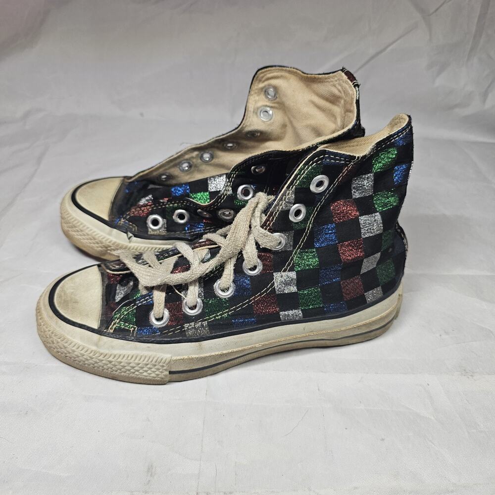 Vintage Converse All Star Chuck Taylor 80' S Glitter Checker Hi-Tops Sz 2 Grunge